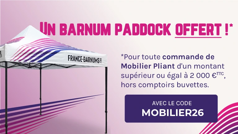 Opération Mobilier Pliant Mai 2026 : un paddock offert pour toute commande de mobilier pliant d'un montant supérieur ou égal à 2000€