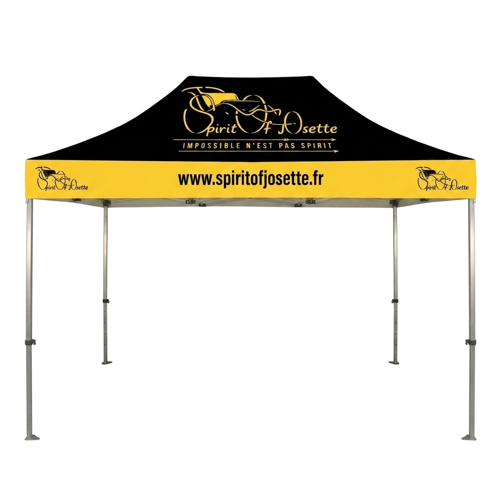 Le barnum imprimé de Spirit of Josette, association d’aide au handicap moteur