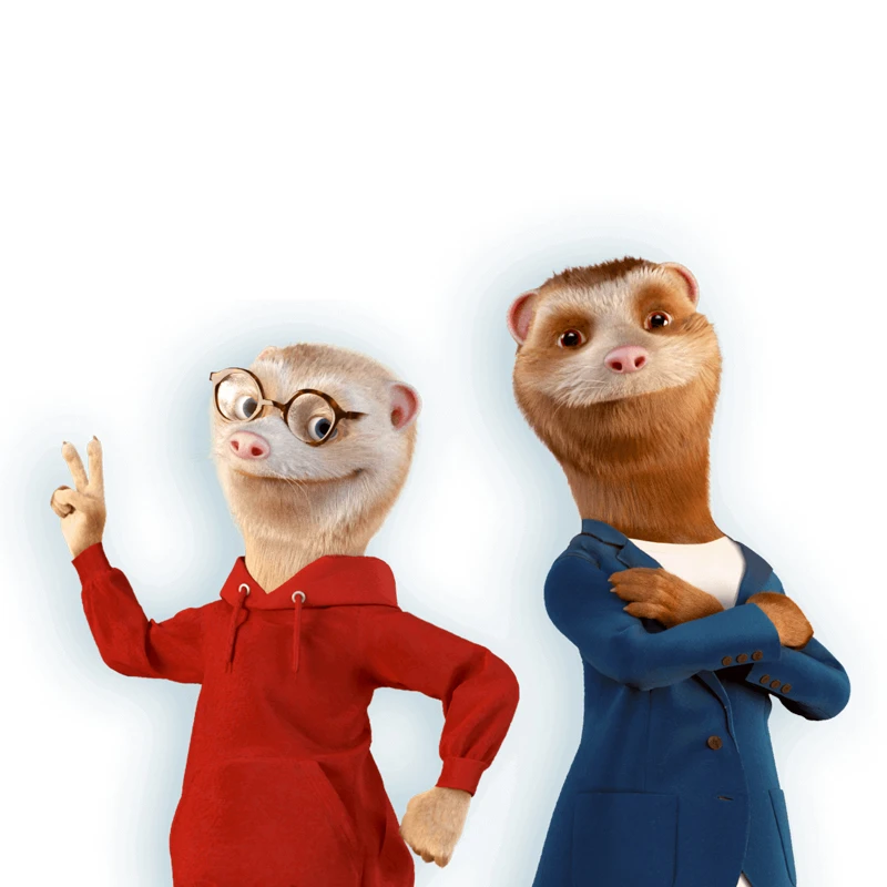 Mascottes "Hervé et François" du comparateur d'assurances Les Furets