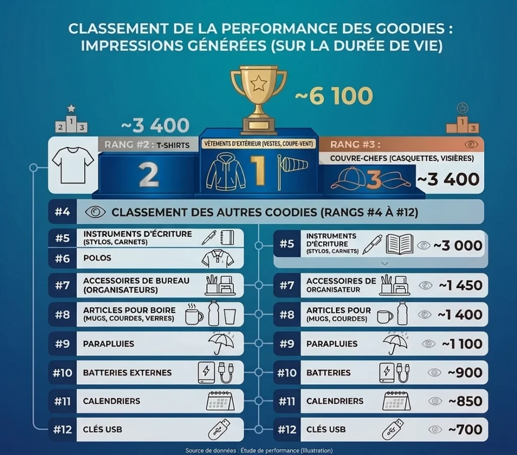 Classement de la performance des goodies par catégories de produits