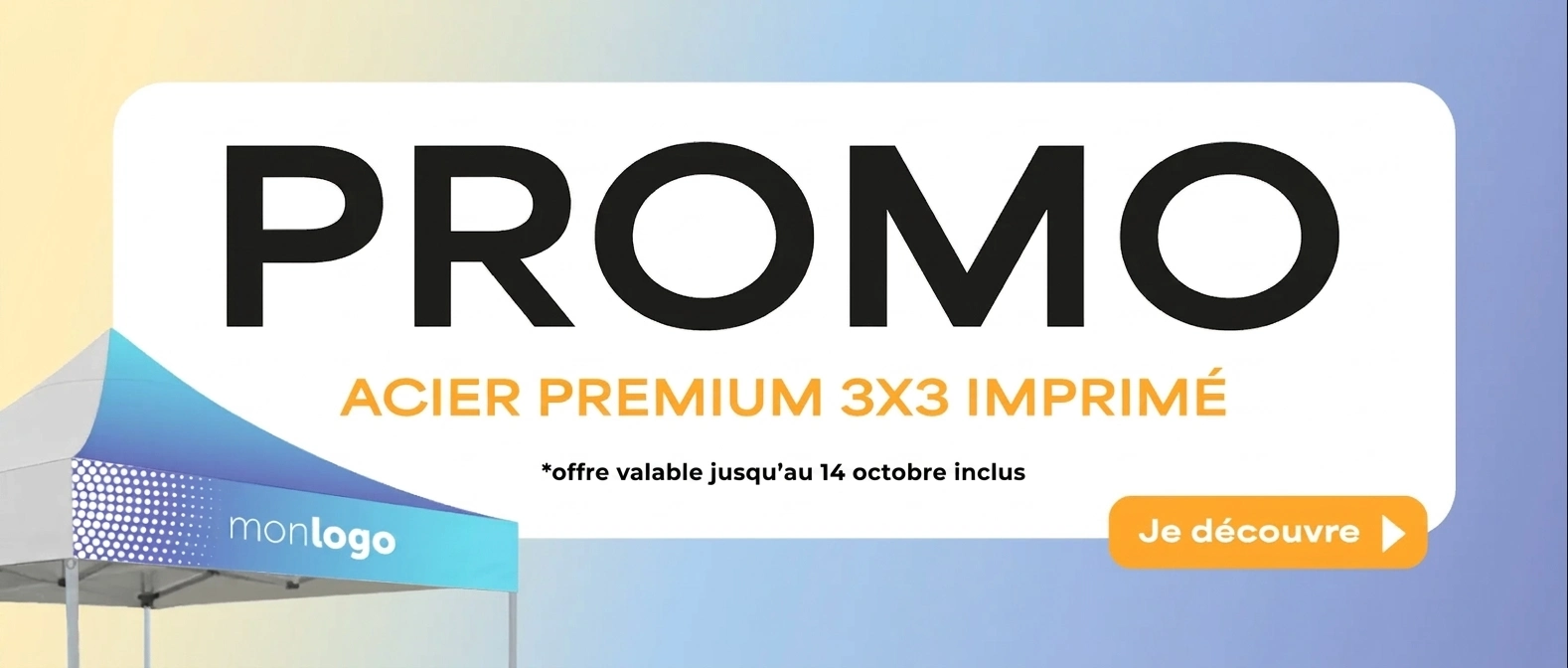 Prolongation offre de rentrée barnum pliant Acier Premium 3x3 personnalisé à 499 € TTC